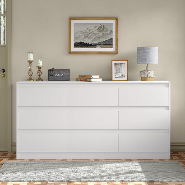 Modern 9 Large Storage Drawers Dresser for Clothes Organizer, White Modern Chest of Drawers for Closet, 60" Long Drawer Organizer Cabinet for Bedroom,Living Room,Entryway,Hallway