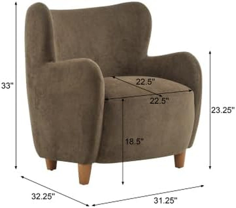 Auden Wingback Accent Chair, Fabric Club Chair, Velvet Upholstered Armchair, Curved Backrest Single Sofa, Soft Cushion Seating, Reading Lounge Chair for Living Room, Brown