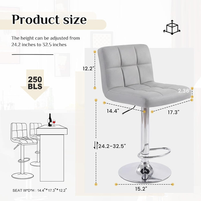 Bar Stools Set of 4, 24 Inch Counter Height Bar Chairs, Upholstered Modern Kitchen Barstools with Metal Base, PU Leather Saddle Stools for Kitchen Island, Grey