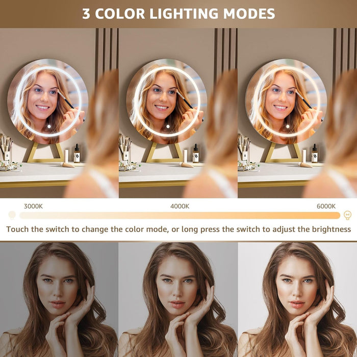 White Vanity Table with Lighted Mirror - 47“ White Vanity Desk with Mirror and Lights & Chair, Makeup Vanitys Set with Power Outlet, Dressing Table Vanities for Girls Bedroom