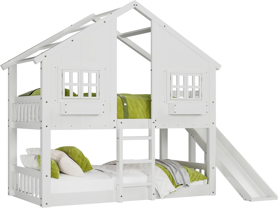 TwinOverTwin Bunk Bed Premium Solidwood White Slide