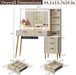 Fluted Makeup Vanity Desk with Mirror and Lights, Modern Glass Top Vanity Table with Charging Station, 5 Drawers & Shelves, 3 Color Modes, Wood Dressing Table for Bedroom, Oak