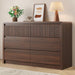 Fluted 6 Drawer Dresser for Bedroom, 50” Wide Dresser & Chest of Drawers with Curved Profile Design, Wood Mid Century Dressers for Bedroom, Living Room, Walnut