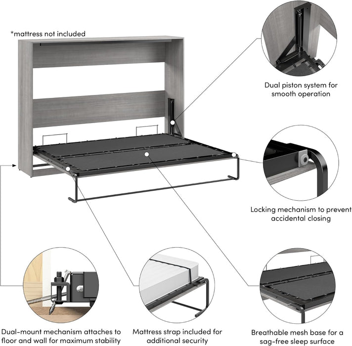 Queen Size Horizontal Contemporary Gray Murphy Bed