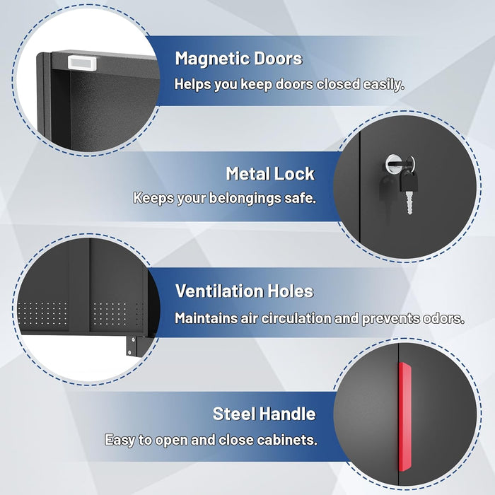 SeventyOneInch Black Metal Garage Cabinet Locking Wheels