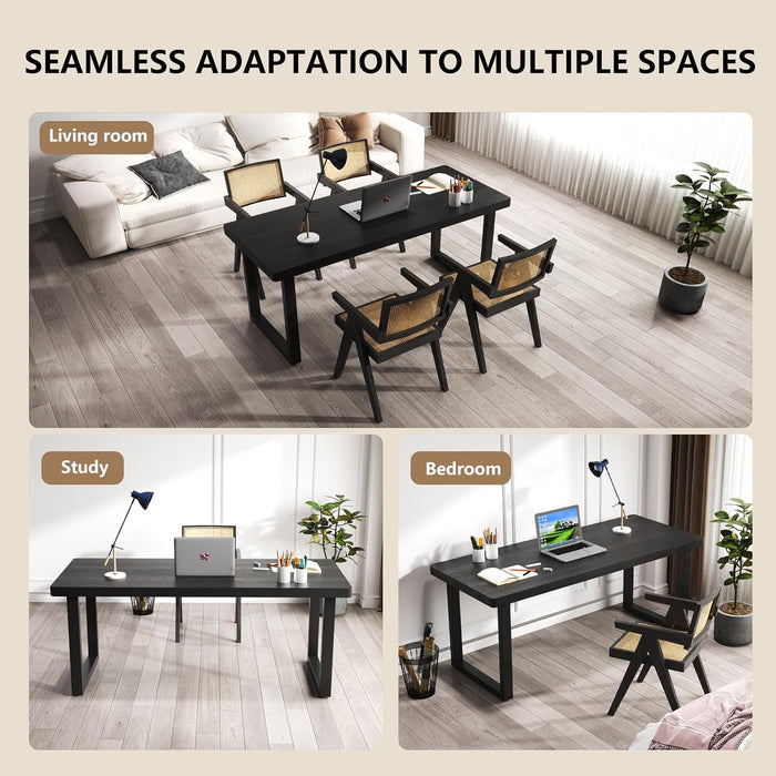 47 Inch Black Solid Wood Computer Desk | Sturdy Metal Base | Modern Home Office Desk | Durable Study Writing Table for Workspace, Multiple