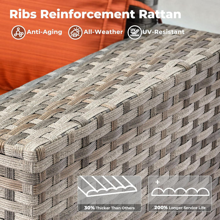 10 Pieces Patio Furniture Set, Outdoor Wicker Sectional Sofa with 30" Fire Pit Table Swivel Chairs, Modern Modular Deep Seat Rattan Couch Conversation Sets, Orange Red