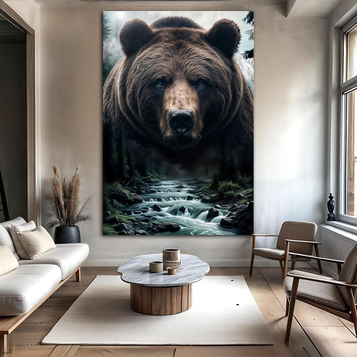 Grizzly Bear Canvas Wall Art, Animal Prints for Cabin, Lodge, or Farmhouse, Brown Bear Wall Decor and Nature-Inspired Pictures, Wildlife Canvas Art for Living Room 24X36