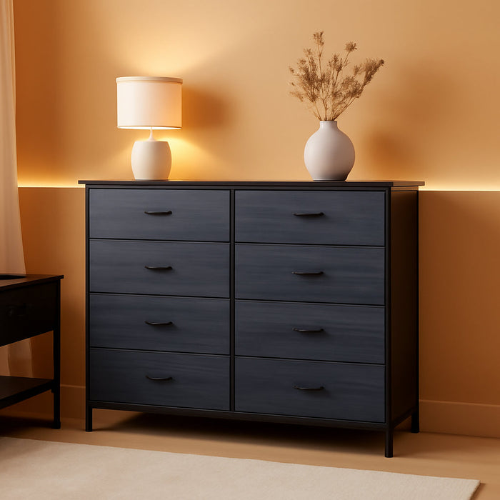 Dresser with 8 Drawers - Fabric Storage Tower, Organizer Unit for Bedroom, Hallway, Closets - Sturdy Steel Frame, Wooden Top & Easy Pull Fabric Bins