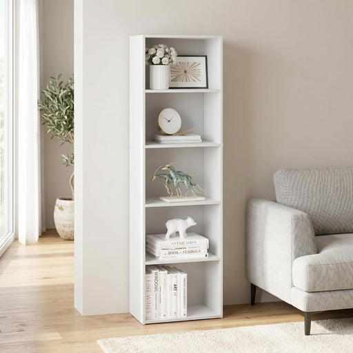 52-Inch Slim White Bookcase Featuring Open Shelves
