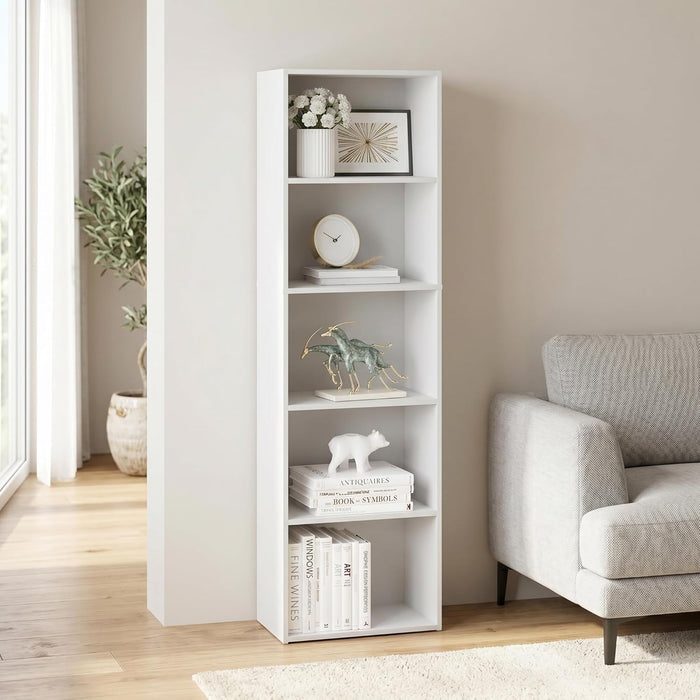 52-Inch Slim White Bookcase Featuring Open Shelves