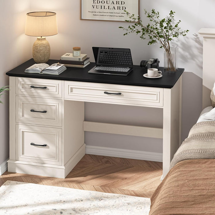 Farmhouse 47" Executive Desk with 3 Drawers and Adjustable File Drawer, Workspace for Home Office and Study, Black.