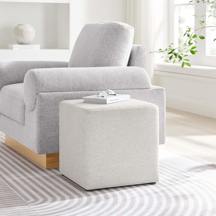 Callum 17 Inch Square Ottoman in Ivory Fabric - Woven Heathered Fabric - Upholstered Ottoman for Living Room, Ottoman Side Table, Vanity Seat - Accent Table or Footrest Ottoman