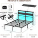 Full Size Bed Frame with LED Lights & Charging, Black Platform Bed