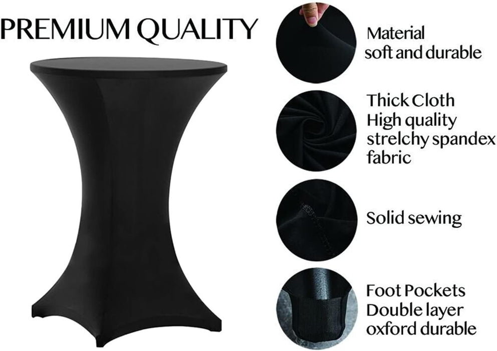 12 Pack 32X43 Inch Highboy Spandex Cocktail Table Cover Black, Fitted Stretch Cocktail Tablecloth for round Tables (12PC 32X43 Black)
