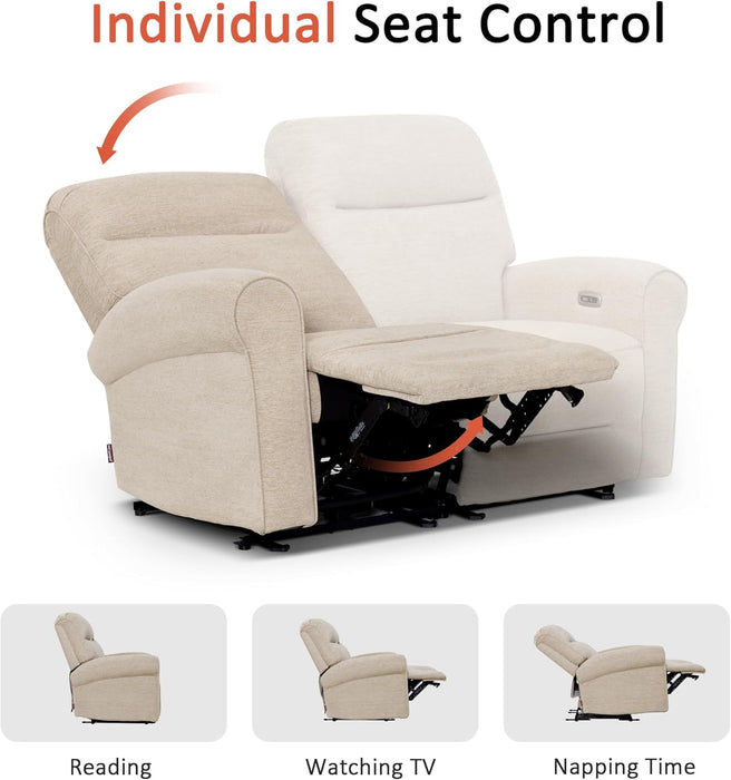 64.6" Wall Hugger Power Loveseat Recliner Sofa with USB Ports, Reclining Loveseat for Small Spaces Living Room RV, Fabric PR635M1 (Beige)