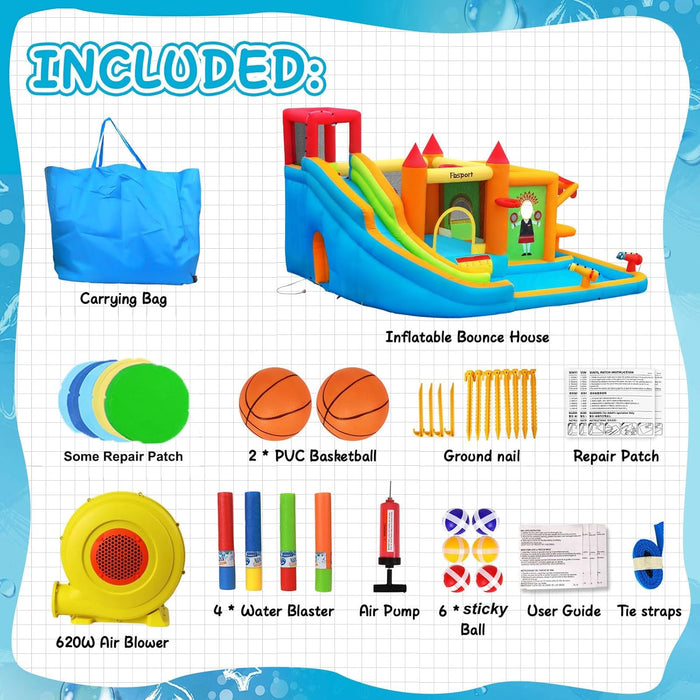 Inflatable Bounce House Water Slide 620W TurboBlower