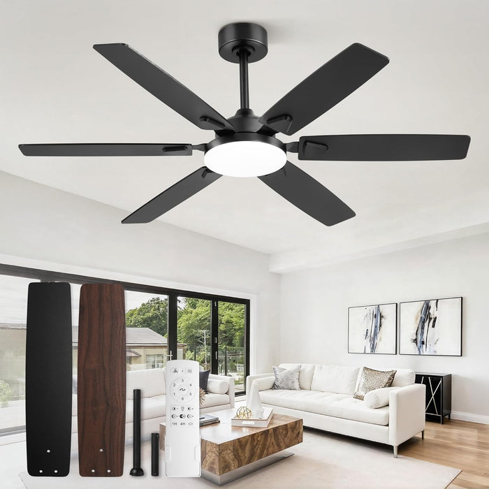 52 Inch Ceiling Fans with Lights, Indoor/Outdoor Modern Ceiling Fan with Reversible Blade and 2 Rods, Quiet DC Motor, 3CCT & 6-Speed Remote Control, Dual Finish Blade for Living Room/Bedroom