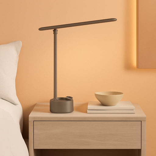 HWT-H01 LED Desk Lamp Stepless Dimmable Table Lamp with USB A+C Dual Charging Port Eye-Caring Foldable Desk Light with 3 Color Modes for Home Office Bedroom Reading Study Sunturalux (Gray)