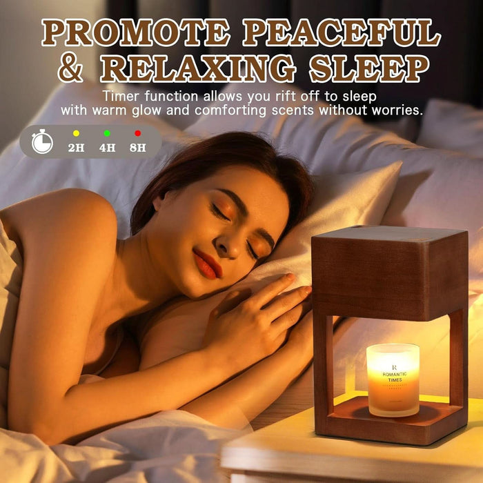 Candle Warmer Lamp Wood with Timer, Dimmable Electric Candle Lamp Warmer for Jar Candles, 2 * 35 Watt Bulb, Birthday Gifts for Men, Decorative Wooden Candle Lamp for Bedroom Home Decor