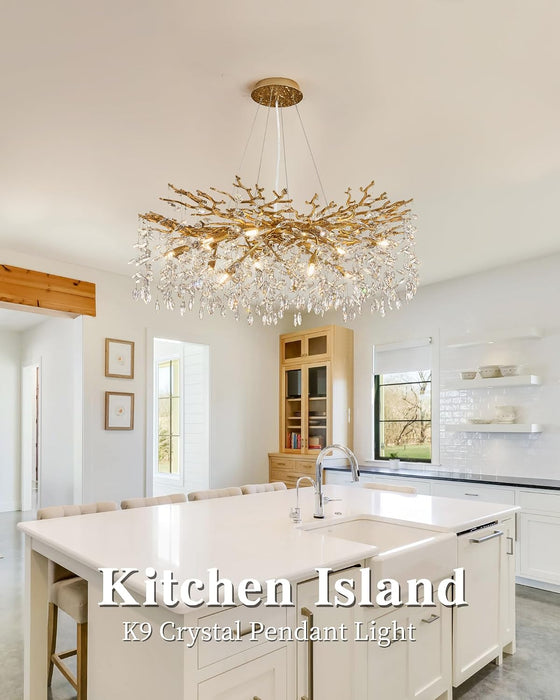 Modern Tree Branch Crystal Chandelier Luxury Gold Crystal Pendant Lighting 40" Contemporary 14-Light Chandeliers for Dining Room Kitchen Bedroom Living Room