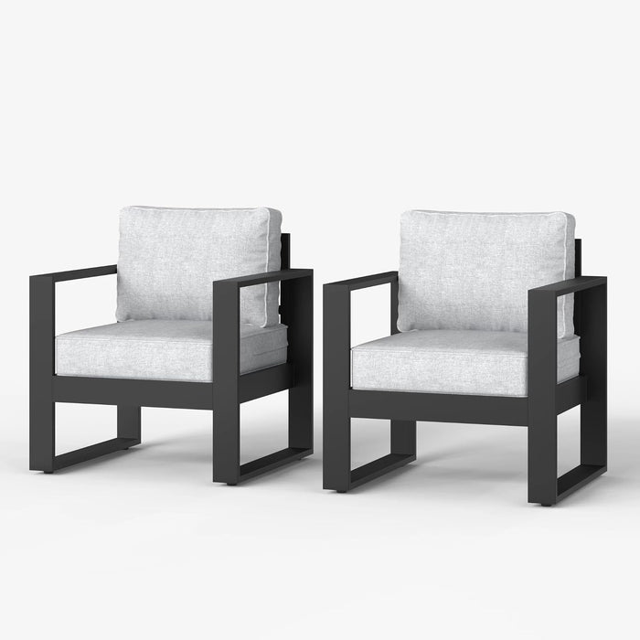 Outdoor Patio Aluminum Chair, Metal Modern Armchair Set of 2 with Washable Thick Cushions