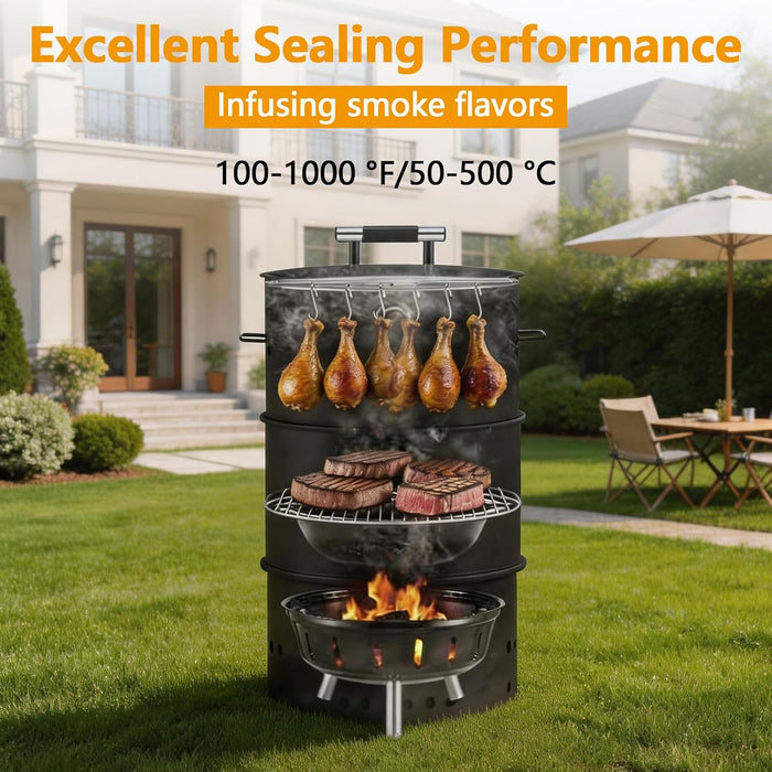 Charcoal Smoker Grill, 20" Barrel Smoker, Outdoor Barbecue Grill, Ideal for BBQ, Party, Backyard, Patio, Cooking, Heavy Duty round Grill, Vertical Smoker