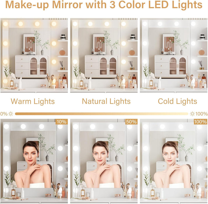 40Inch Makeup Vanity With Lighted Mirror WhiteFinish