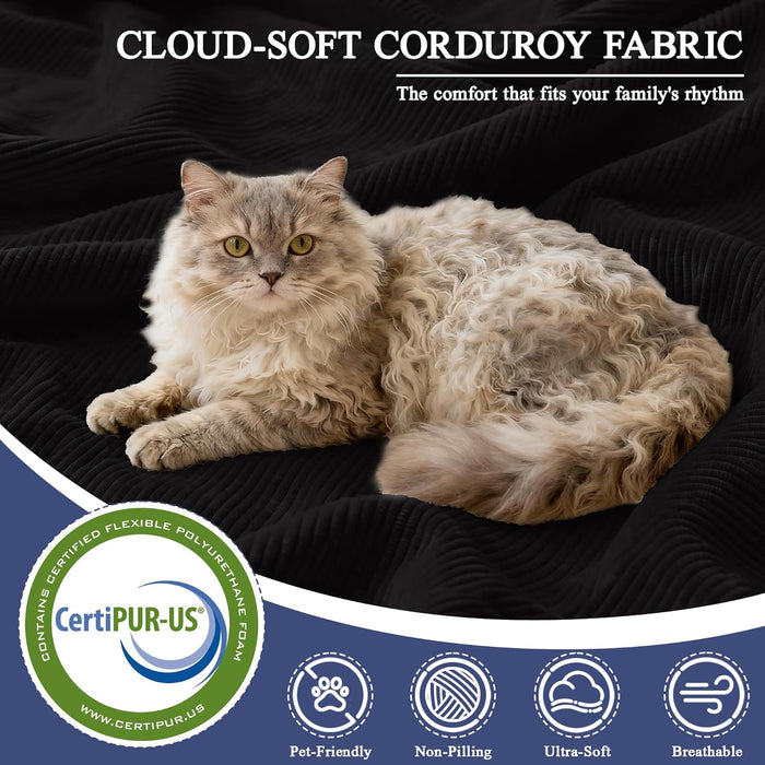 Luxurious Corduroy 108Inch L Shaped Sofa MemoryFoam