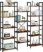Triple Column 5 Tier Bookshelf, Industrial Large Bookcase Display Shelves, Large Etagere Bookshelf,Wide Book Shelf Book Case for Home & Office, Rustic Brown