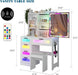 Vanity with LED Mirror, 6 Drawer Dresser with Charging Station for Bedroom, Small Makeup Vanitys Table with RGB Light, Vanity Set with Chair,Jewelry Organizer for Girls-White