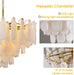 Alabaster Chandelier, D31.5 in Modern Feathery round Chandelier, 6-Tiers Luxury Large White Marble Brass Chandeliers for Dining Room Bedroom Foyer Living Room Entryway