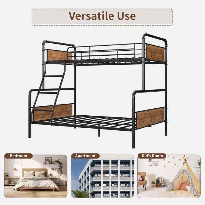 Bunk Bed Twin over Full Size with High Guardrail and Ladder,Twin Size Convertible Metal Bunk Beds for Kids/Teens/Adults,Easy Assembly, No Box Spring Needed,Vintage Brown