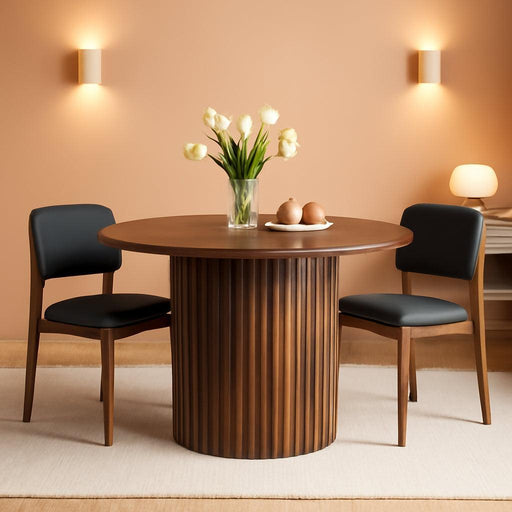 47 Inch round Dining Table for 4-6, Farmhouse Circle Kitchen Table, Mid Century Modern Walnut Dinner Tables with Wood Strip Base for Dining Room, Living Room, Lunch, Rustic