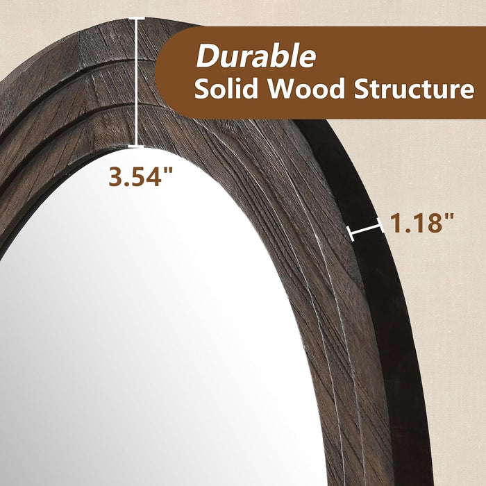 Arched Full Length Mirror with Solid Wood Frame, 71"X32" Rustic Farmhouse Large Floor Mirror with Stand, Free Standing Leaning Hanging, for Bedroom Living Room Dressing Room Entryway, Brown