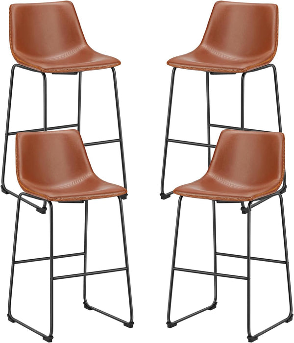 Counter Height Bar Stools Set of 4, Faux Leather Metal Legs Barstools | Modern Chairs with Back, Armless, 30 Inch, Kitchen Island Countertop, Comfortable Seat, Warm Brown