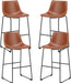 Counter Height Bar Stools Set of 4, Faux Leather Metal Legs Barstools | Modern Chairs with Back, Armless, 30 Inch, Kitchen Island Countertop, Comfortable Seat, Warm Brown