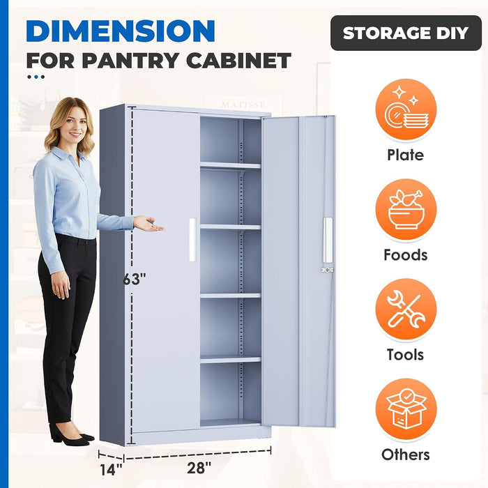 63-Inch-Tall Cement Gray Pantry Cabinet Kitchen Storage