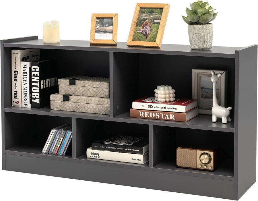 5 Cube Bookcase, 2 Tier Wooden Storage Open Bookshelf, Multipurpose Display Storage Cabinet for Living Room, Bedroom, Hallway, Kid'S Playroom, Reading Nook (Grey)