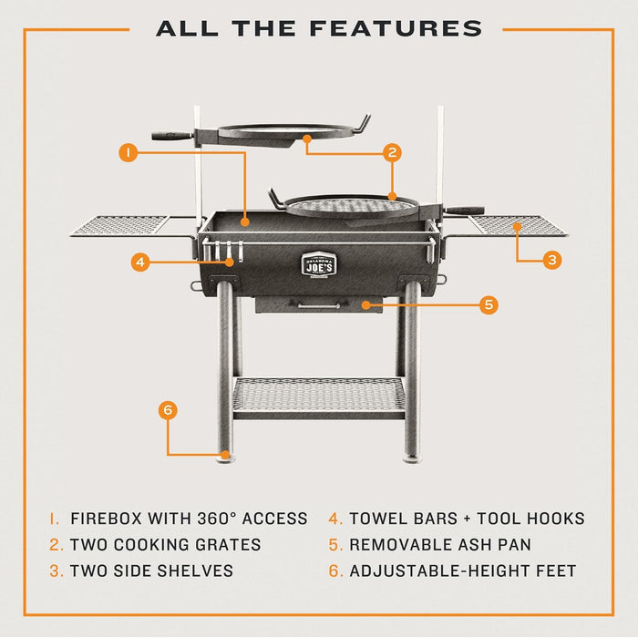 Firecraft Series Modular Open Fire Barrel Charcoal Grill with 480 Sq. In. Cooking Area in Black