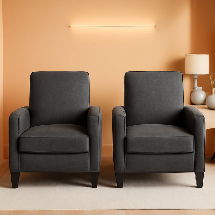 Emmie Fabric Recliner (Set of 2), Moss Gray, Dark Brown