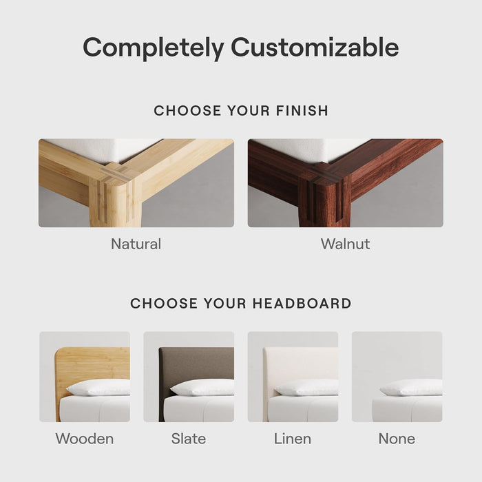 Nectar Bamboo Platform Bed Frame - Full - Walnut - Floating Center Support Legs - 12” Height - Easy Tool Free Set up - Contemporary and Durable - Sturdy Wooden Support Slats - Holds up to 800 Pounds