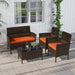 4-Piece Patio Furniture Set - Rattan Outdoor Conversation Bistro Set W/Cushions, Glass Coffee Table, Wicker Chairs & Loveseat for Garden Backyard Porch, Balcony Furniture Set (1, Orange)