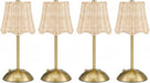 12 Inch Rattan Cordless Table Lamp, without Bow, Gold, 4 Pack