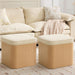 Square Ottoman with Storage, Small Pouf Ottoman Cube Vanity Stool, Upholstered Foot Rest for Reading Room/Lounge, Modern Boho Storage Footstools Coffee Table for Living Room Couch, Beige