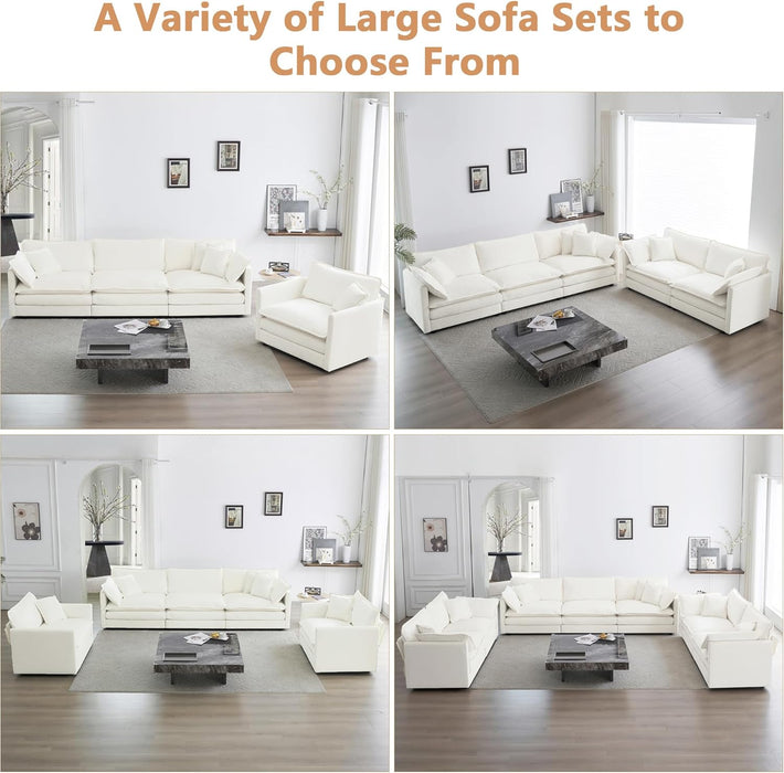 Luxury 3 Piece Sofa Set, 2 Pieces of Single Sofa and 1 Piece of 3 Seater Sofa, Modern Chenille Comfy Cloud Couches Set with 7 Pillows for Living Room Office, Beige