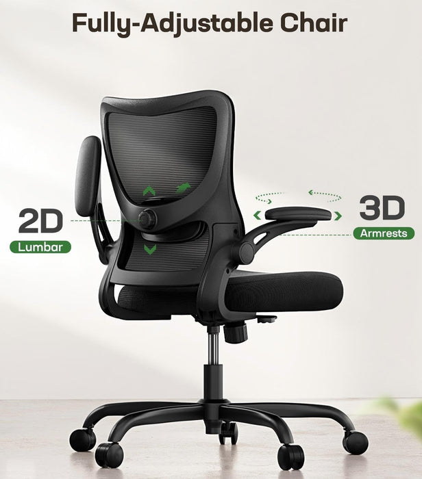 Ergonomic Office Chair Desk Chair with 3D PU Armrests and Adjustable Lumbar Support Breathable Mesh Chair Executive Rolling Swivel Comfy Task Chair for Home Office Gaming Black