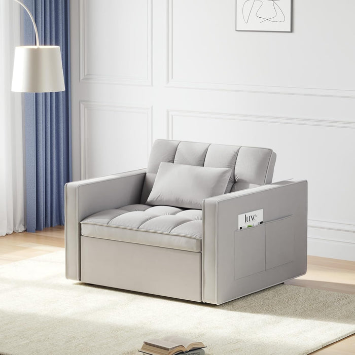 Grey Sleeper Sofa Bed Chair ThreeLevelAdjustableBackrest