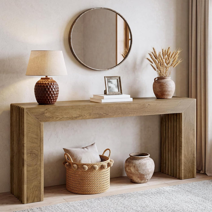 63-Inch Fluted Entryway Table, Farmhouse Long Narrow Console Table, Sofa Table behind Couch for Living Room, Hallway, Foyer