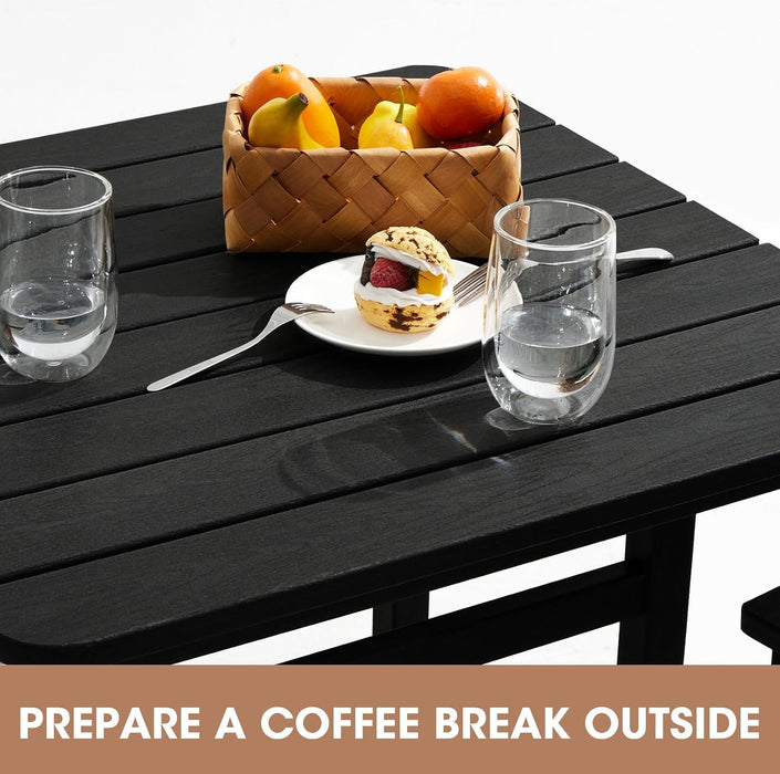 Balcony Adirondack Chairs and Table 3 Pieces Set, Adirondack Bar Height Chairs Set of 2 and Bar Table, Outdoor Bar Stools Set for Bistro, Poolside, Backyard, Black